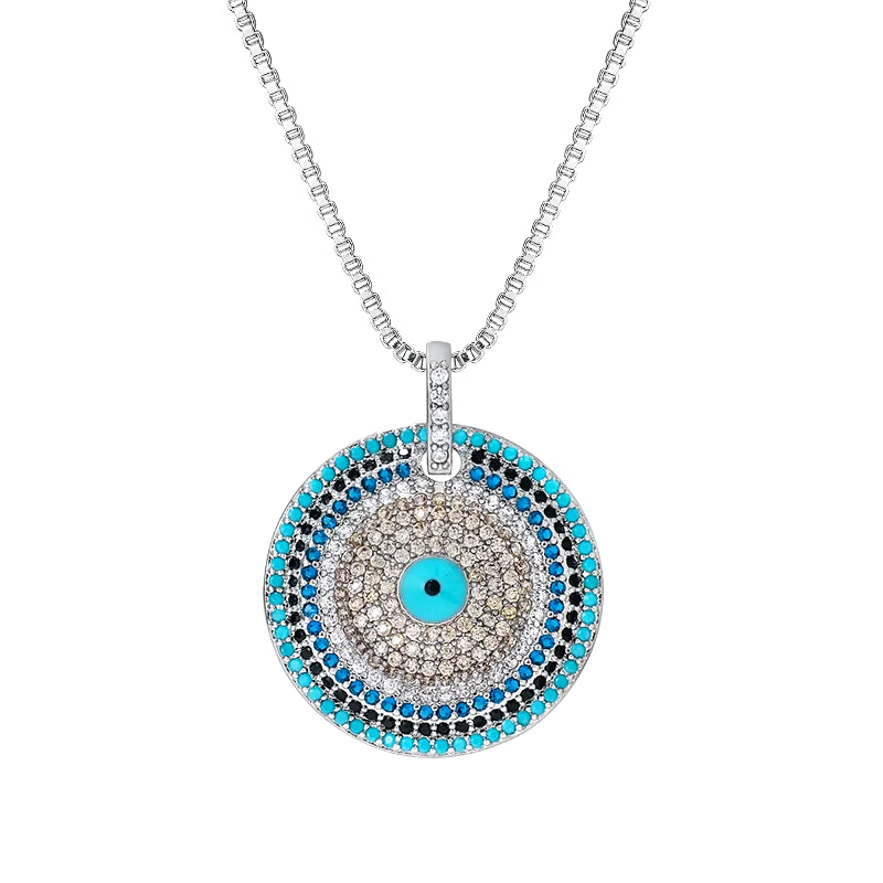 Brand Cubic Zirconia Micro Pave round CZ Zircon Evil Eye Pendant Necklace Unisex Jewelry