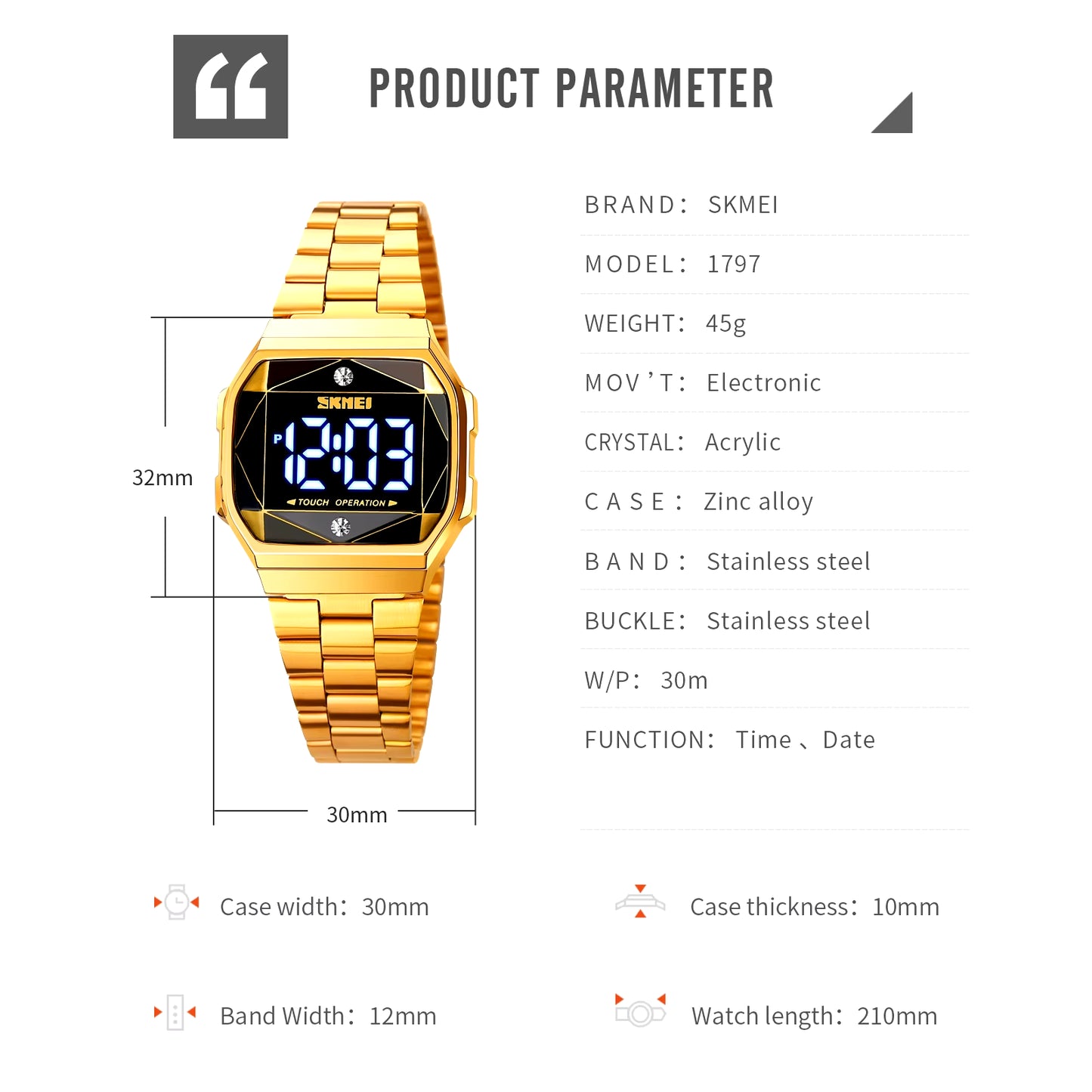 Fashion Creativite Black Gold LED Touch Women Watches Luxury Casual Waterproof Ladies Digital Wristwatch Reloj Mujer