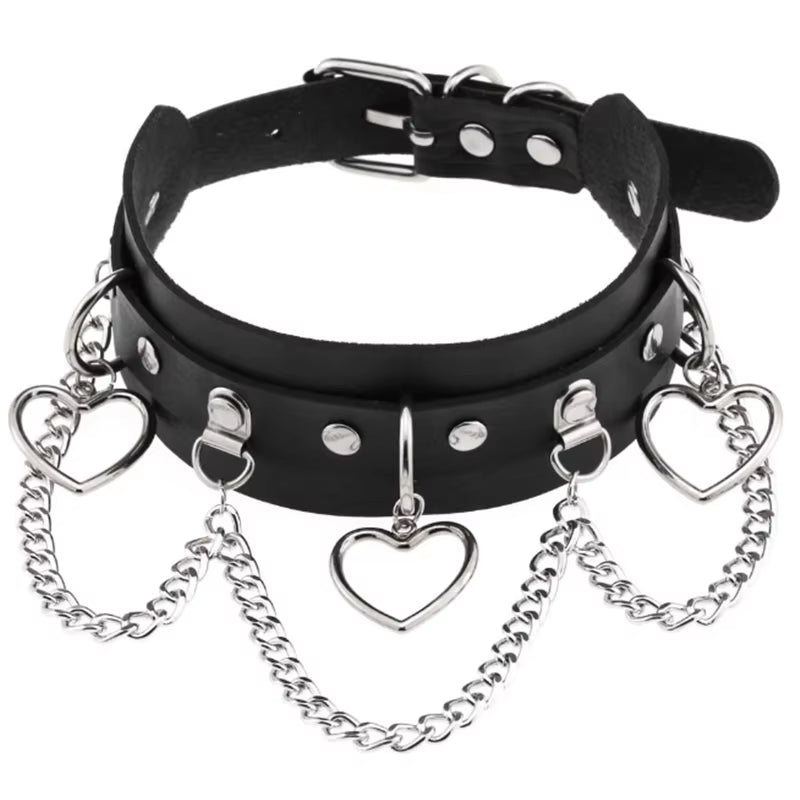 1Pc Harajuku Sexy Heart Rivets PU Leather Black Goth Punk Choker for Y2K Girls DIY Goth Star Pentagram Chunky Necklaces Jewelry