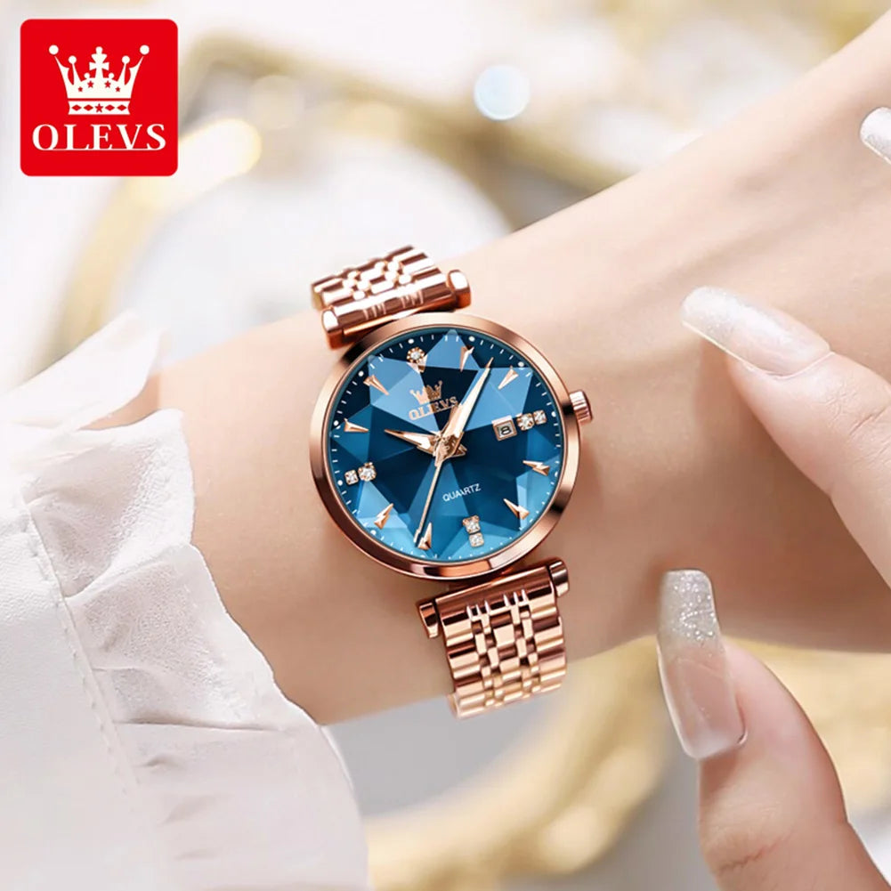 Women Luxury Jewelry Quartz Watch Waterproof Stainless Steel Strap Rose Gold Watch for Women Fashion Watch Bracelet Set