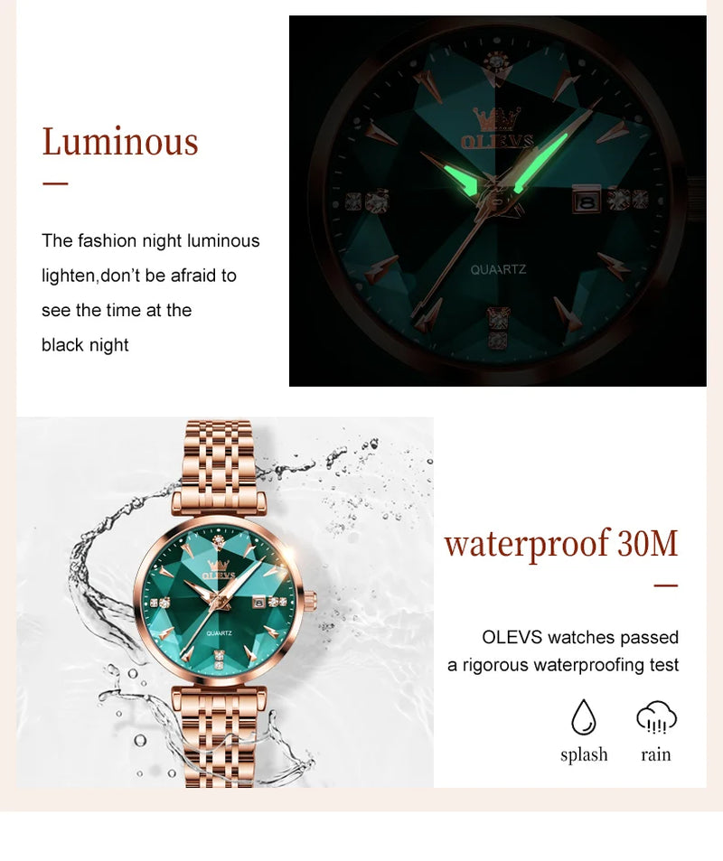 Women Luxury Jewelry Quartz Watch Waterproof Stainless Steel Strap Rose Gold Watch for Women Fashion Watch Bracelet Set