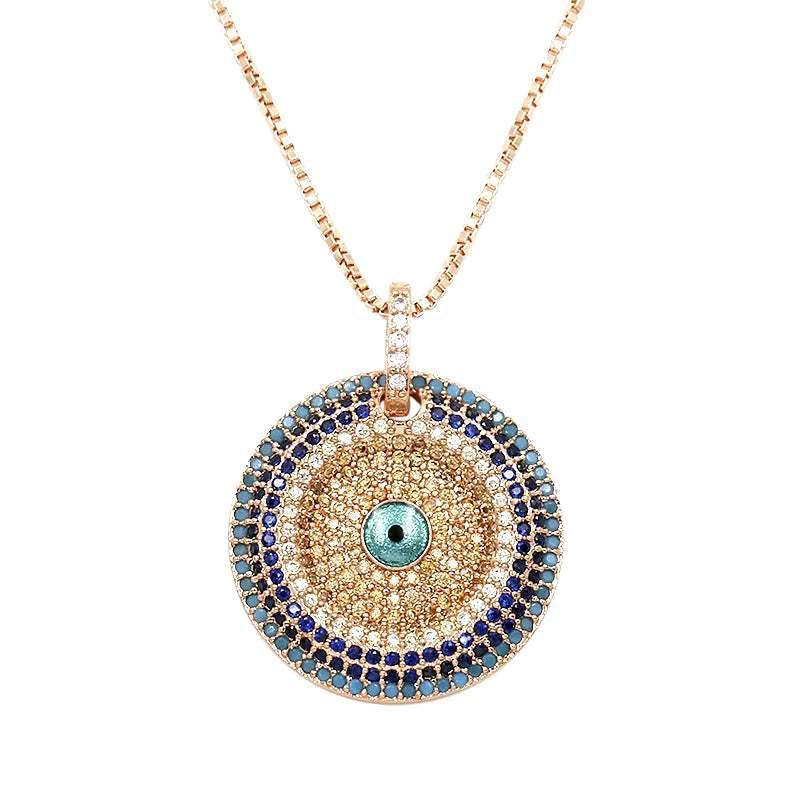 Brand Cubic Zirconia Micro Pave round CZ Zircon Evil Eye Pendant Necklace Unisex Jewelry