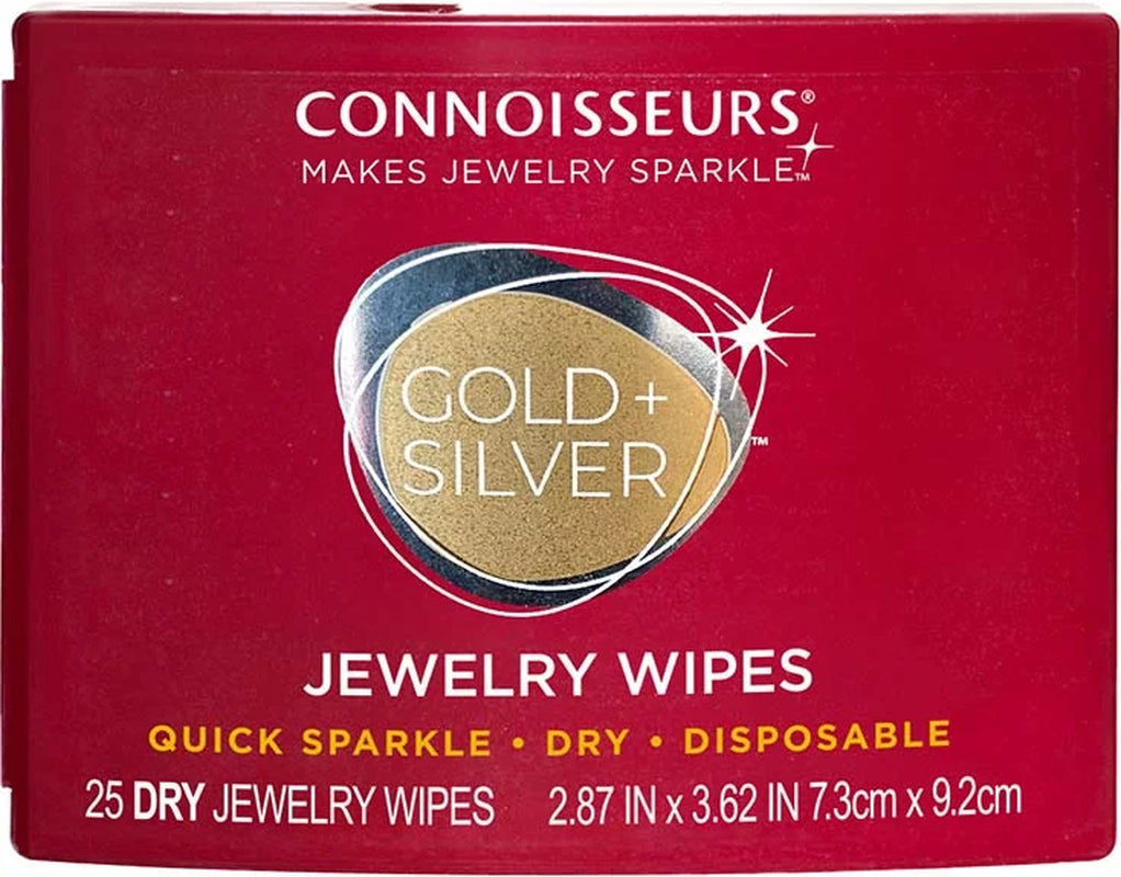 Gold & Silver Jewelry Cleaning Wipes, Red Compact, 25Ct Dry Disposable Wipes Clean and Polish Gold and Silver Jewelry