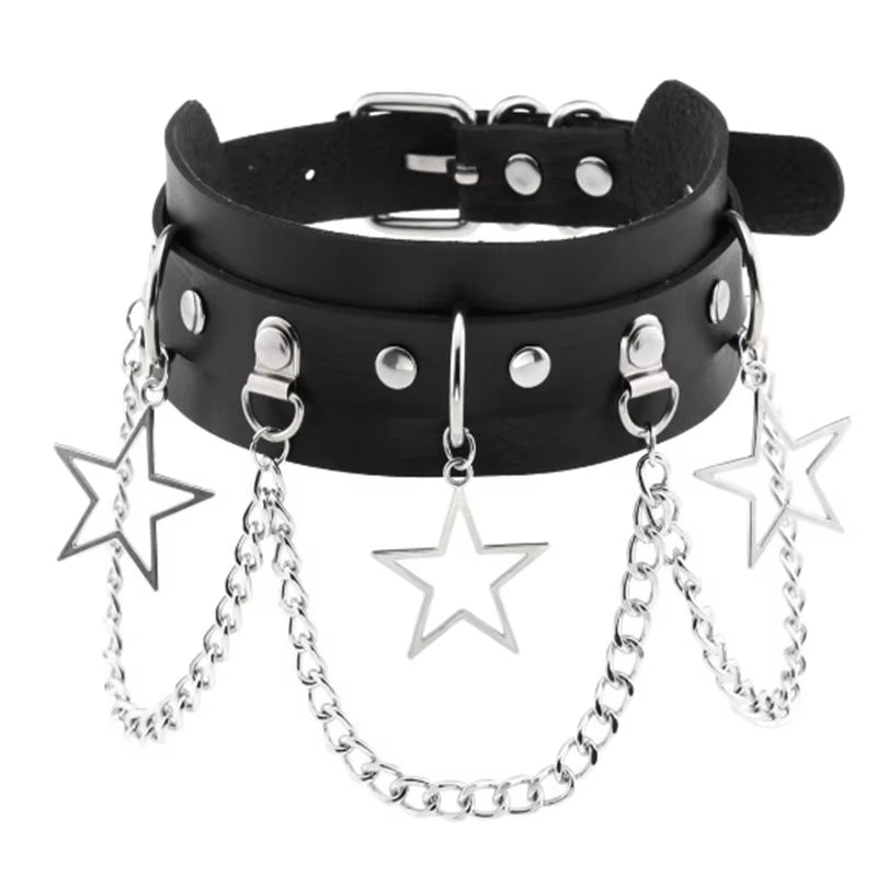 1Pc Harajuku Sexy Heart Rivets PU Leather Black Goth Punk Choker for Y2K Girls DIY Goth Star Pentagram Chunky Necklaces Jewelry