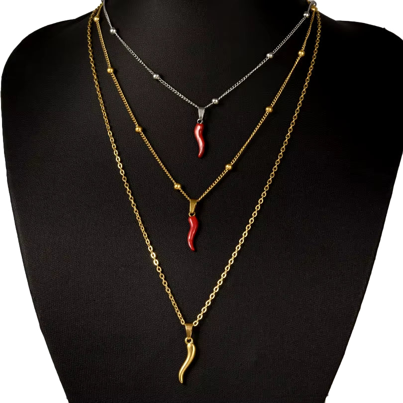 1Pc Stainless Steel Women Italian Lucky Horn Chili Pendant Necklaces Personality Red Hot Pepper Men Grunge Collares Jewelry