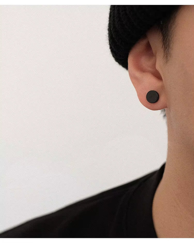 2 Pieces Punk Hoops Earrings for Men Black Stainless Steel Basic Geometric Ear Jewelry Gothic Hiphop Male Cool Earring