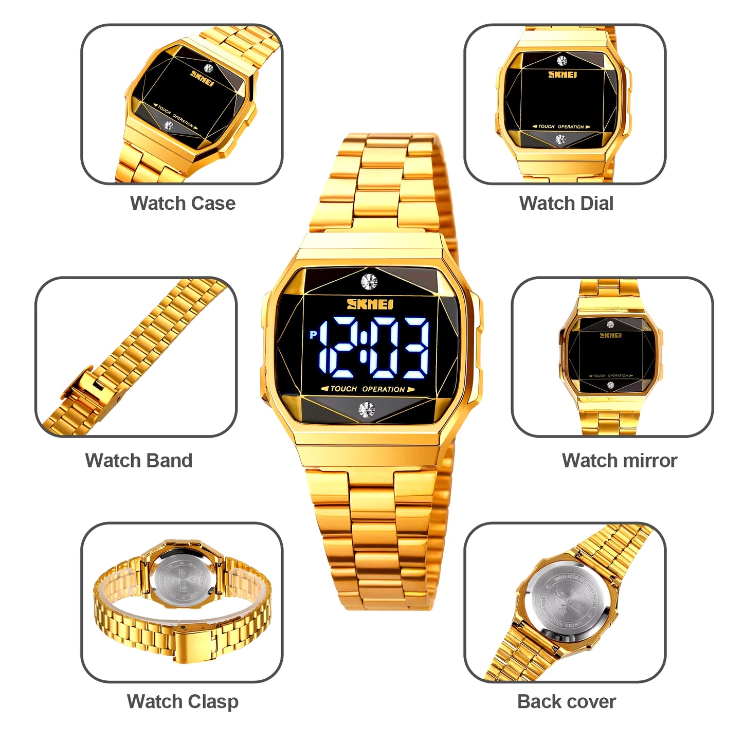 Fashion Creativite Black Gold LED Touch Women Watches Luxury Casual Waterproof Ladies Digital Wristwatch Reloj Mujer