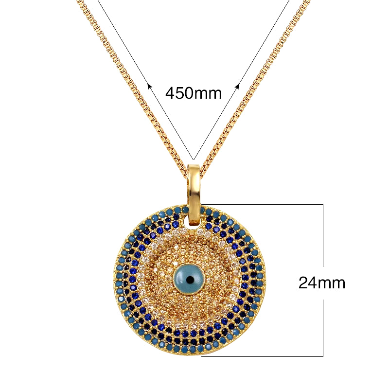 Brand Cubic Zirconia Micro Pave round CZ Zircon Evil Eye Pendant Necklace Unisex Jewelry