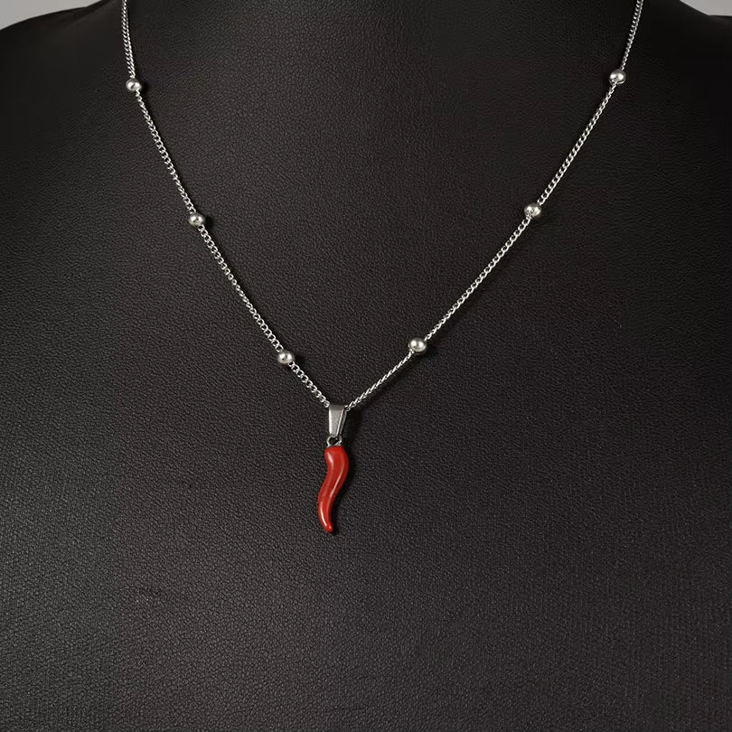 1Pc Stainless Steel Women Italian Lucky Horn Chili Pendant Necklaces Personality Red Hot Pepper Men Grunge Collares Jewelry