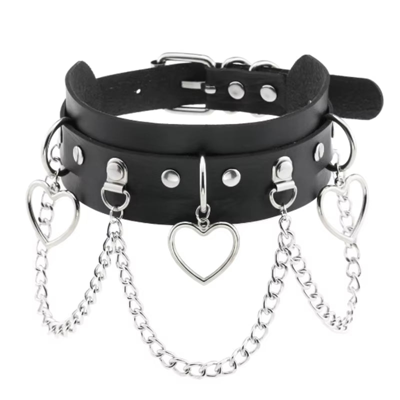 1Pc Harajuku Sexy Heart Rivets PU Leather Black Goth Punk Choker for Y2K Girls DIY Goth Star Pentagram Chunky Necklaces Jewelry