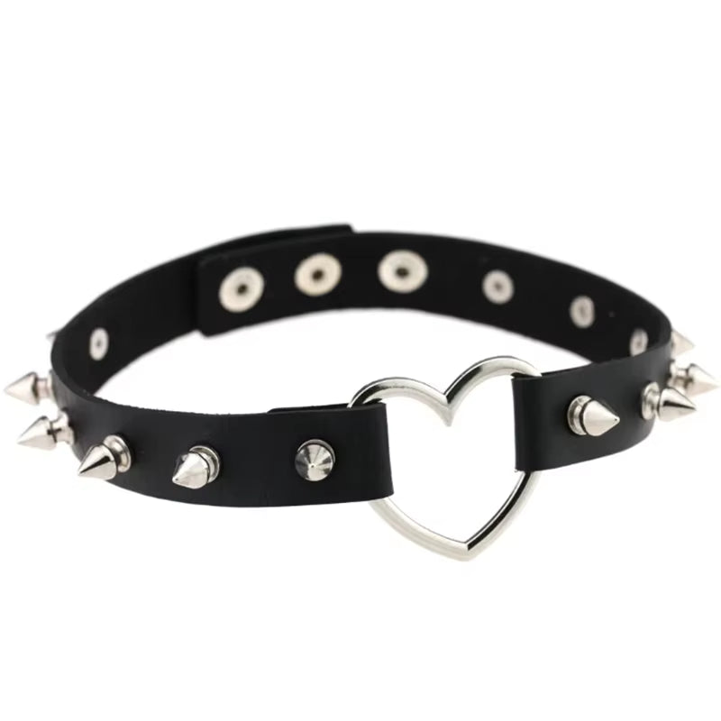 1Pc Harajuku Sexy Heart Rivets PU Leather Black Goth Punk Choker for Y2K Girls DIY Goth Star Pentagram Chunky Necklaces Jewelry