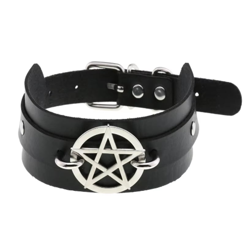 1Pc Harajuku Sexy Heart Rivets PU Leather Black Goth Punk Choker for Y2K Girls DIY Goth Star Pentagram Chunky Necklaces Jewelry