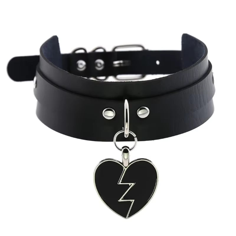 1Pc Harajuku Sexy Heart Rivets PU Leather Black Goth Punk Choker for Y2K Girls DIY Goth Star Pentagram Chunky Necklaces Jewelry