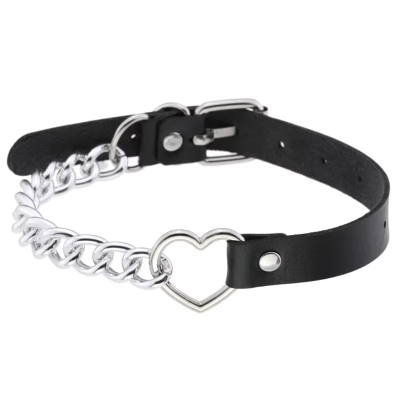 1Pc Harajuku Sexy Heart Rivets PU Leather Black Goth Punk Choker for Y2K Girls DIY Goth Star Pentagram Chunky Necklaces Jewelry