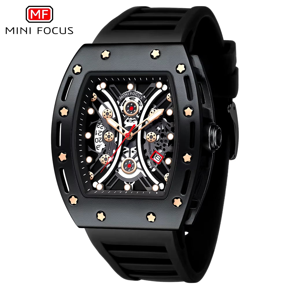 High Quality Tonneau Quartz Watches Men Luxury Brand Rubber Strap Timepiece Fashion Original Auto Date Mille Clock Dropshipping