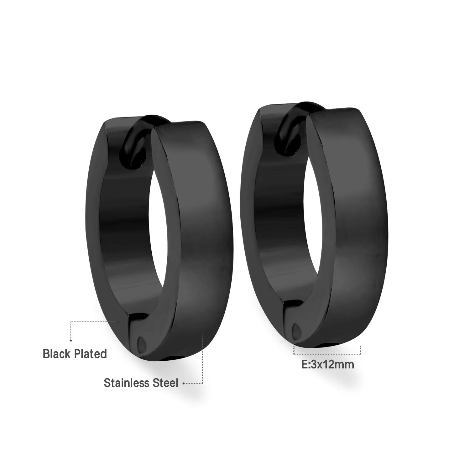 2 Pieces Punk Hoops Earrings for Men Black Stainless Steel Basic Geometric Ear Jewelry Gothic Hiphop Male Cool Earring