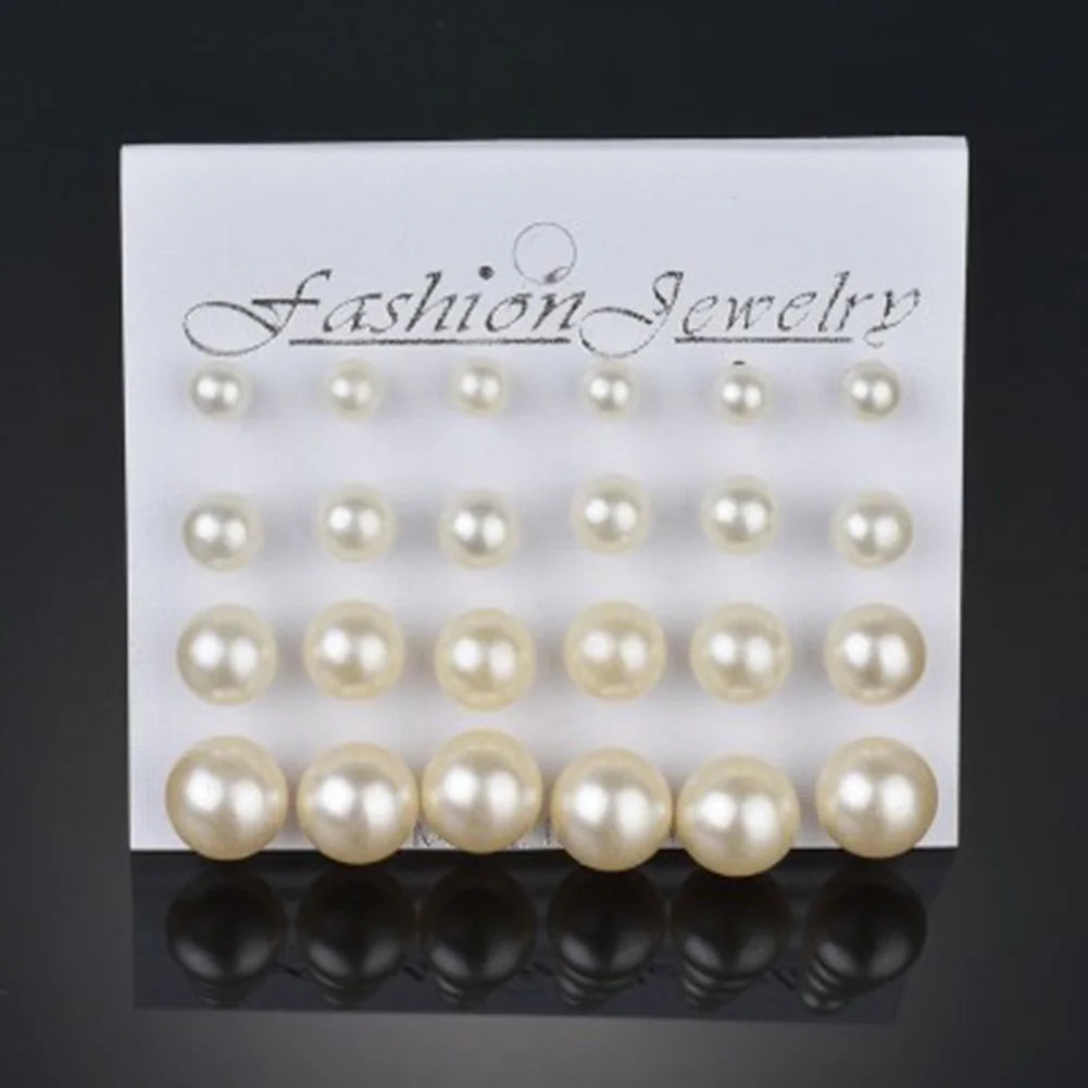 Jsqnanchi Jewelry Pearl Stud Earrings Set for Girls Women Earrings Faux Pearl Studs Pack, 3-12Mm, 12 Pairs