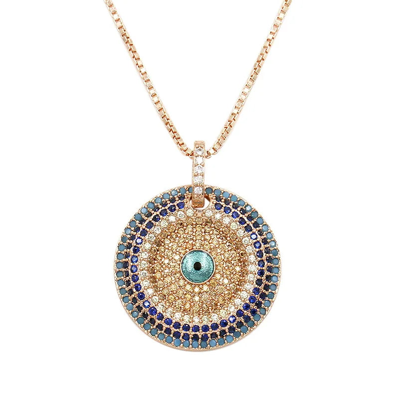 Brand Cubic Zirconia Micro Pave round CZ Zircon Evil Eye Pendant Necklace Unisex Jewelry