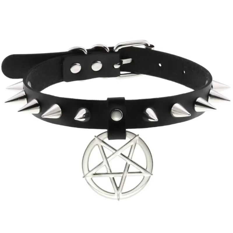 1Pc Harajuku Sexy Heart Rivets PU Leather Black Goth Punk Choker for Y2K Girls DIY Goth Star Pentagram Chunky Necklaces Jewelry