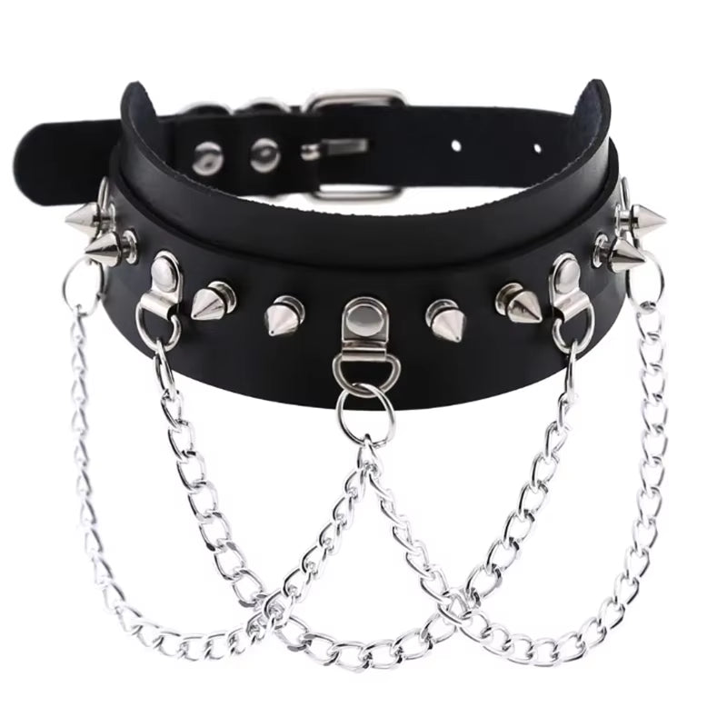 1Pc Harajuku Sexy Heart Rivets PU Leather Black Goth Punk Choker for Y2K Girls DIY Goth Star Pentagram Chunky Necklaces Jewelry