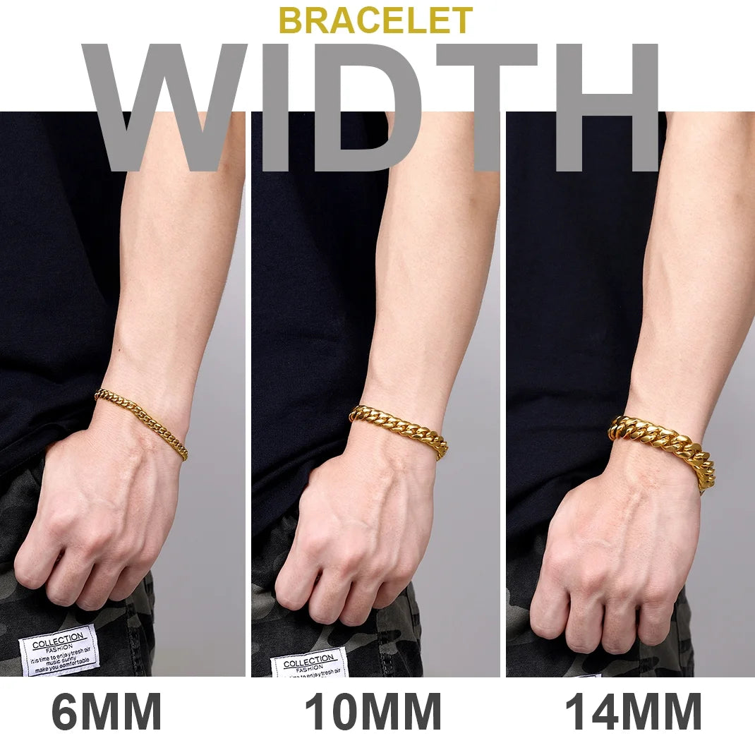 Cuban Link Men Bracelets 14MM Gold Chain Bracelet Women Jewelry Gift, 21Cm